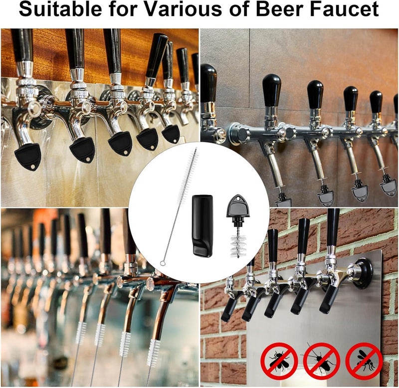 WELLBOM Draft Beer Tap Plugs Brush Beer Faucet Plug 5PCS Beer Keg Tap Plugs, 5PCS Beer Keg Tap Cover Beer Faucet Brush Caps Cover, 3PCS Long Cleaning Brushes and Beer Faucet Wrench Kit for Most Kegerator Tap - Image 5